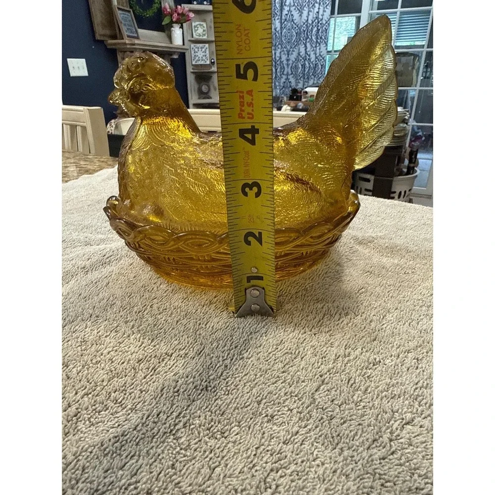 Vintage‎ Amber Glass Hen on Nest Covered Candy Dish Chicken Basket 7 Inch